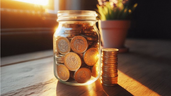 Jar of pound coins to illustrate savings